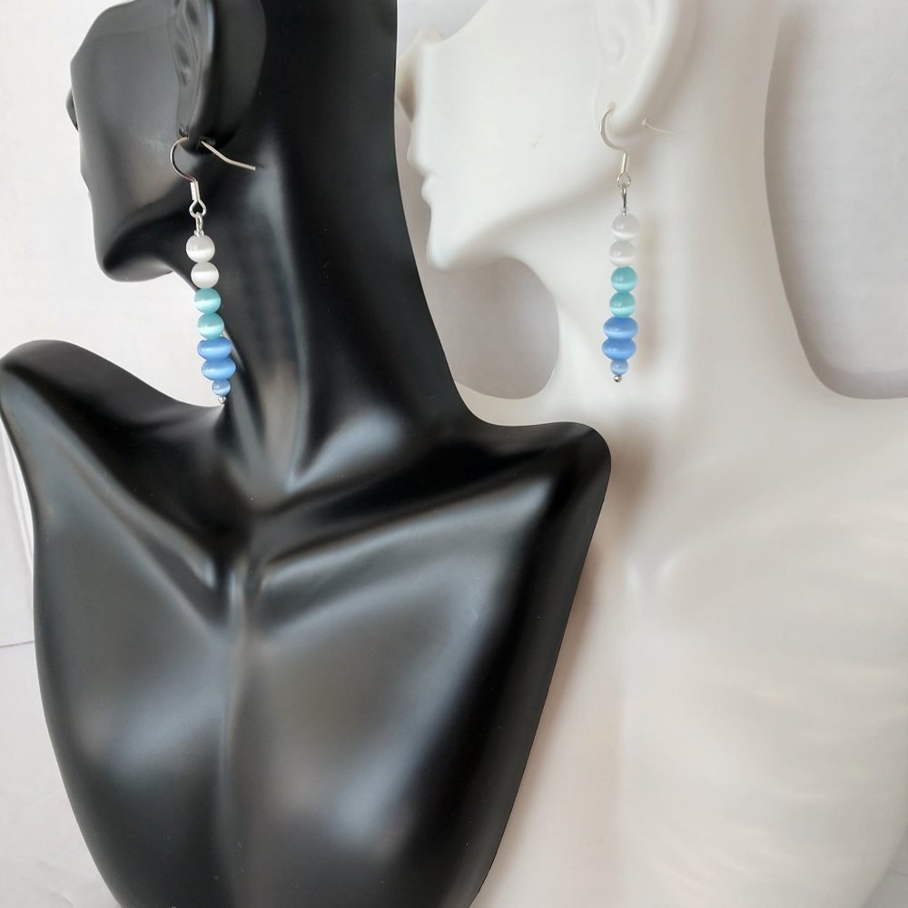 Ombre Earrings With Blue Green White Banded Agate